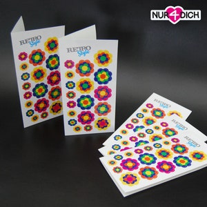Pril flower sticker set with colorful 70s-style floral patterns on sheets
