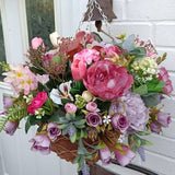 Spring Summer artificial faux flower arrangements, hanging baskets vibrant colours for garden or home decor. Mothers day, birthday, Gift