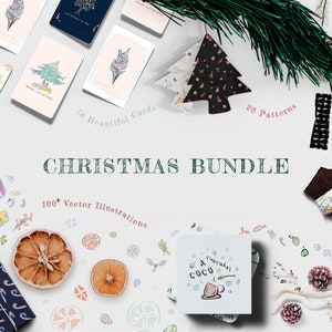 Christmas illustration bundle with greeting cards, patterns, and holiday graphics