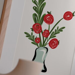 Berry bouquet clipart illustration: red berries and green stems in a black-and-gray vase