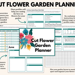 Cut Flower Garden planner printable bundle with colorful flower header and calendar layout