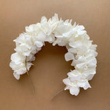 White flower headband, Bridal flower crown, Dried flower crown, Wedding headband, Hydrangea flower headpiece, Bridal hairstyle, Flower girl