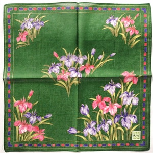 Japanese Vintage Handkerchief Iris Flowers Kimono Pocket 17" x 17"I Free Delivery on order 35 USD Just buys multiple items together in Order