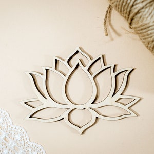 Lotus flower outline wooden wall decor, white and black layered design