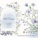 Watercolor wildflower floral clipart,winter flower frame,garden wreath bouquet