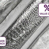 Limited SILVER Genuine Lambskin Metallic Italian Skins / Flower, Crocodile, Alligator Embossing / BUNDLE of 7 Full Skins / Express Delivery