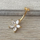 Internally Threaded Flower Belly Button Ring Dainty 14k Gold Plated Unique Minimalist Floral Belly Rings Delicate Floral Navel Ring Surgical