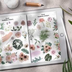 Floral planner sticker sheet with roses, succulents, and botanical greenery illustrations