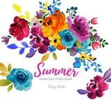 Bright watercolor floral clipart Digital download Aquarelle summer spring watercolor clip art flowers leaf branch, watercolor flowers, PNG