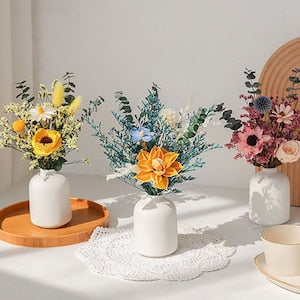 small flower arrangement with ceramic vase_dried flower in vase_small bouquet_gift for her_home decor_desktable ornaments_centerpiece decor