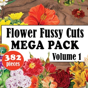 Flower fussy cut mega pack volume 1 with 382 digital floral pieces collage
