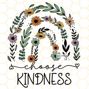Choose kindness lettering with floral wreath and butterflies, illustrated graphic