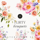 Watercolor floral bouquets - Floral clipart png - Spring flowers png - Summer floral clipart wedding invite card logo - Digital PNG clipart