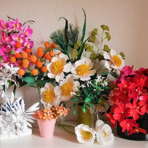 3-week flower bouquet subscription: mixed colorful faux flowers in small vases