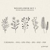 Wildflowers Set 1 SVG Cliparts, Floral Cricut, Flower Sketch Doodle Svg, Png, Dxf, Eps Vector Files Cricut, Digital Botanical Silhouette