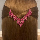 Bright pink V shaped hair clip, pink crystal barrette, hot pink barrette, hair jewellery, pink  and gold barrette, wedding hair clip