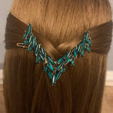 Blue V shaped hair clip, turquoise blue crystal barrette, hair jewellery, blue and gold barrette, bridesmaid wedding hair clip