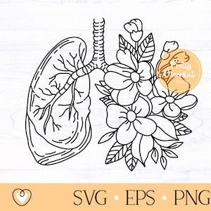 Human lungs SVG with floral line art, black outline design