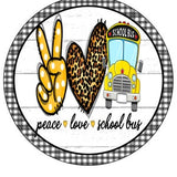 Peace Love School Bus Wreath Sign, Pencil, world Map, Books Shelves, Check Border Wall hanging, Wreath Sign and Attachment.