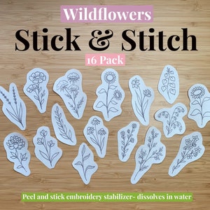 Stick & Stitch wildflowers 16-pack peel-and-stick embroidery stabilizer sheets