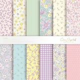 Floral digital paper, lilac, yellow, blue and pink seamless pattern, ditsy flowers, 12 digital paper pack, INSTANT DOWNLOAD