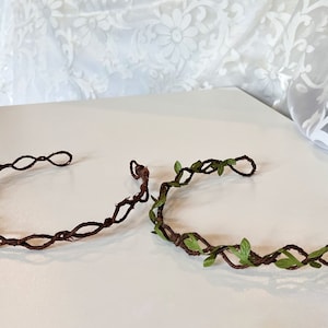 Grapevine flower crown base with green leaf accents, DIY bridal halo