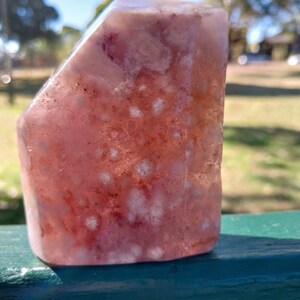 Peach flower agate freeform gemstone, pink and red speckled stone