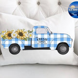 Spring Flower Truck Png, Sunflower Daisies, Sublimation Design, Pastel Blue Spring Farmhouse Decor Digital Download