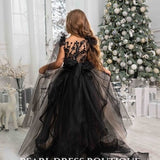 Black flower girl dress, Lace girl dress, Tulle girl dress, toddler flower girl dress, Baby wedding dress, Formal girl dress,Princess dress