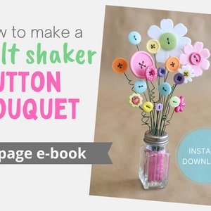 Digital e-book cover with a mason jar of colorful button bouquet, salt shaker craft