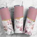 Vintage Flower 20oz Sublimation Tumbler Designs, Agate Glitter Pink 9.2 x 8.3Ó Straight Skinny Tumbler Wrap PNG