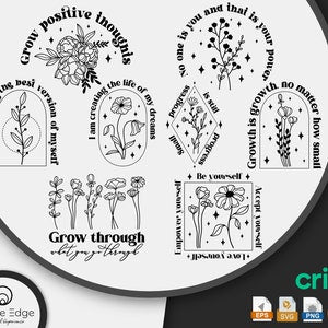 Floral motivational quote SVG/PNG bundle with wildflower designs and positive phrases