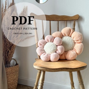 Crochet pattern PDF for two flowers: one large and one small, pink and cream blossoms