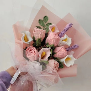 Finished Crochet Rose,Handmade Knitted Flowers,Crochet Flower Bouquet,Valentine's Day Gift,Eclectic Home Decor,Gift For Her,pink rose flower