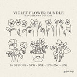 Violet Flower Plotter File Svg Dxf PNG EPS Jpg February Birth Month Floral Cricut Wildflower Silhouette Botanical Vinyl Cut File Plant Pot