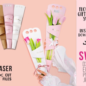 Flower gift box arrangement in pink and white with tulip-style blooms