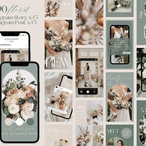 Boho floral social media template bundle with Instagram story and post layouts