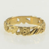 Dainty Solid Gold Flower Ring, Personalizable Minimalist Floral Band, Thin Stacking Band, 10k 14k 18k 22k Gold Ring, Free Express Delivery