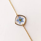 Forget Me Not, fine chain bracelet - Gold Plated Stainless Steel - Real Forget-me-not dainty gold bracelet