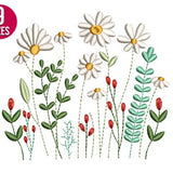 Wildflowers embroidery design, Daisy, plants, Machine embroidery file, Instant Download