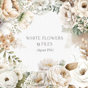 White floral watercolor wreath clipart with layered peony and greenery border frame