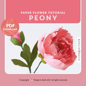 Digital paper peony pattern PDF with pink flower and green leaves on cover