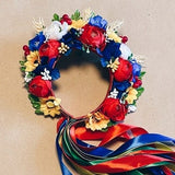 Luxury Flower Ukrainian Headband, Ukrainian Flower Wreath, Ukrainian Folk Head Attire, Traditional Vinok with Ribbons and Kolosky