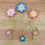 Flower Crochet Bookmark Pattern, Pretty Little Flower Scheepjes Stone Washed Beginner Friendly PDF Pattern, Stem and Leaf Floral Bookmark