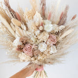 Dusty Pink Everlasting Wedding Bouquet / Preserved Rose Flower Bouquet / Beige Pink Dried Bridal Arrangement / Boho Pampas Grass Bouquet