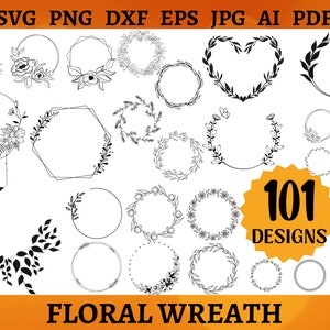 Floral wreath SVG bundle with circular frames and botanical garland designs