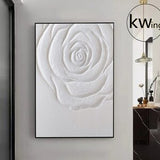 Large White 3D Flower Texture Abstract Painting,Original Acrylic Painting,White Rose Minimalist Wall Art,Modern Flower Art,Home Decor