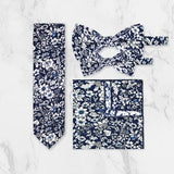 Navy Blue Floral Tie. Matching Father And Son Tie. 100% Cotton Handmade. Flower Tie. Wedding Tie. Groom & Groomsmen