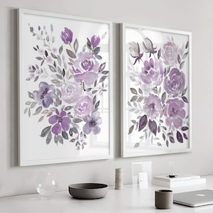 Set of 2 framed peony floral prints, lavender and lilac flower artwork