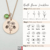 Family Bouquet Flower Necklace Combined BirthFlower Birth Month Flower Necklace Engraved Unique Family Mother Gift Birthday Gifts for Her